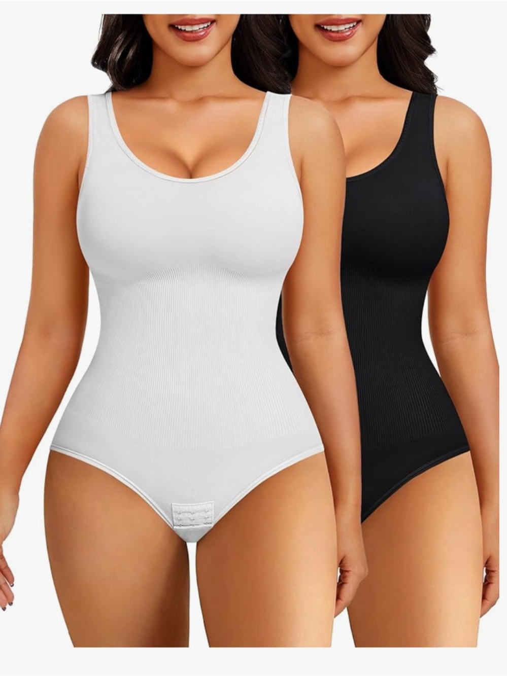 Seamless Sculpting Bodysuit Shapewear - Black & White (2-Pack)